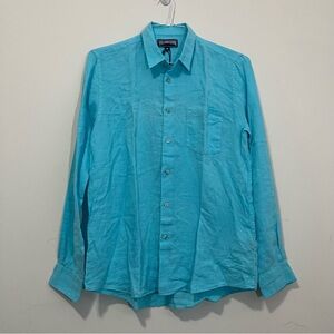 NWT Vilebrequin Caroubis Classic Long Sleeve 100% Linen Shirt Men’s M Blue